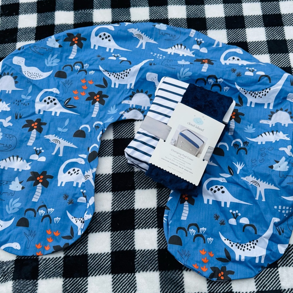 Cloud Island Blue and White Bibs with Playful Dinosaur Prints